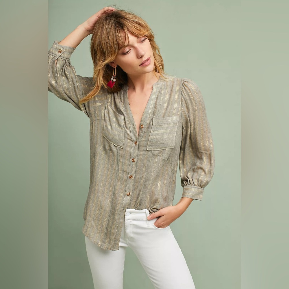 Anthropologie Itzel Metallic Buttondown